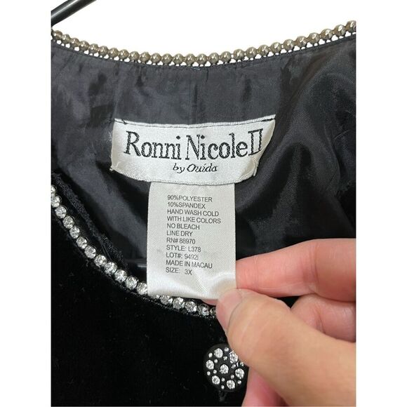Vintage Ronni Nicole II By Ouida Black Velvet Rhinestone Button Down Blouse 3X - Picture 5 of 6
